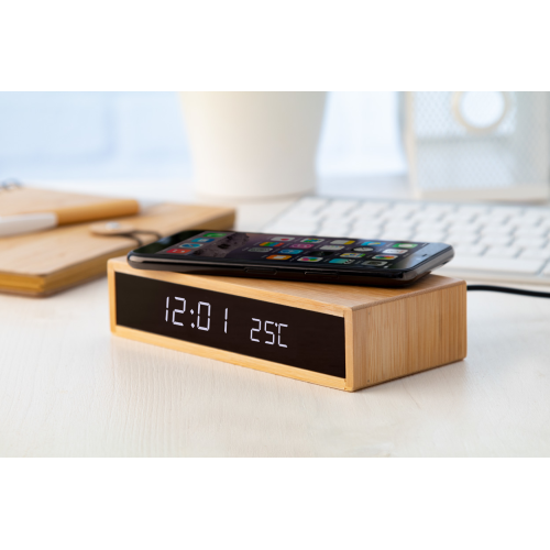 Molarm - Bambusowa bezprzewodowa ładowarka i zegar AP810467 - gadżety reklamowe GiftKolekcja.pl